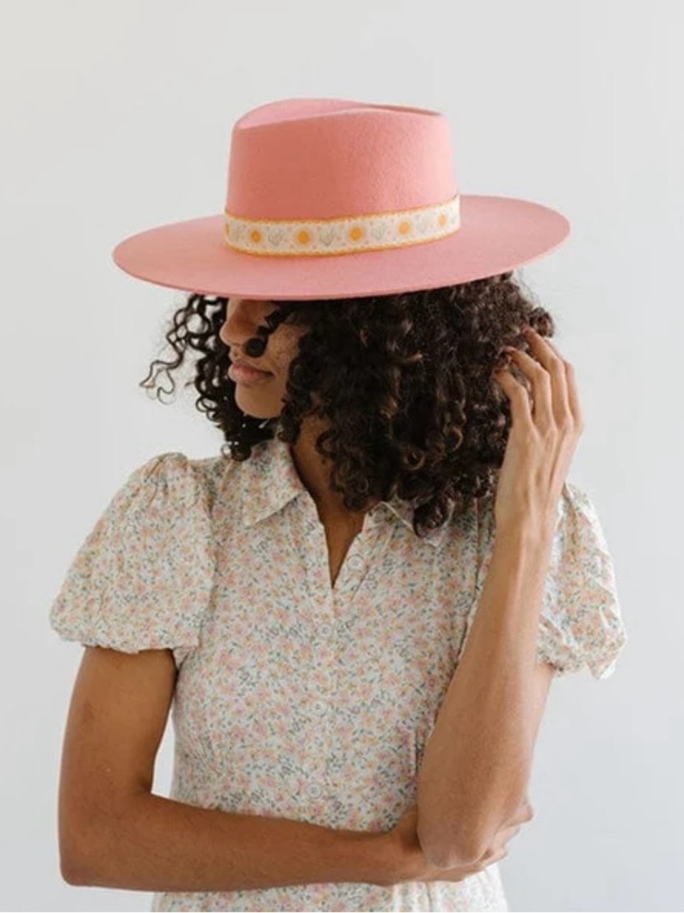 Gigi Pip Dakota Dae Pink Wide-Brim Felt Hat with Decorative Band